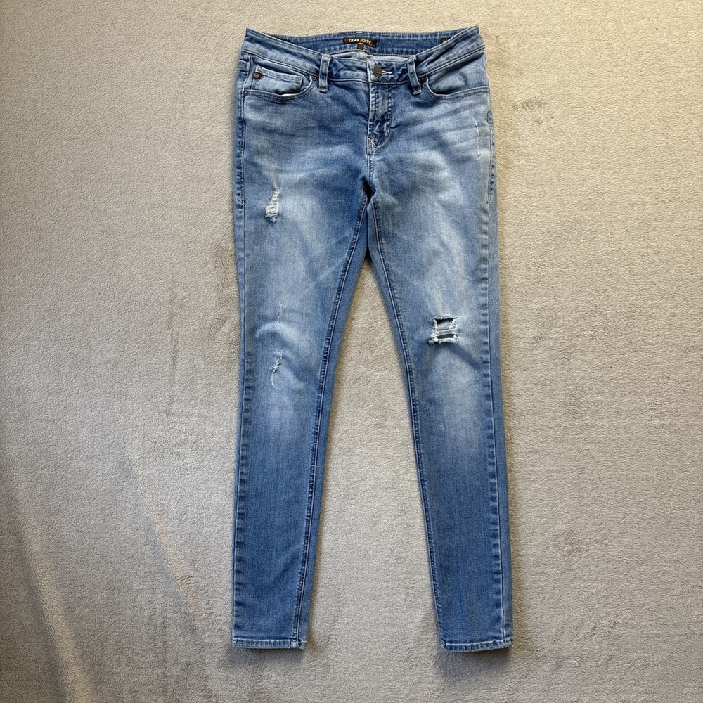 Dear John Jeans Women Sz 27 Blue Joyrich Low Rise‎ Skinny Ankle Distressed Denim